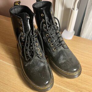 Dr. Martens ZAVALA Lace Up Patent Leather Combat Boots Womens Size 6